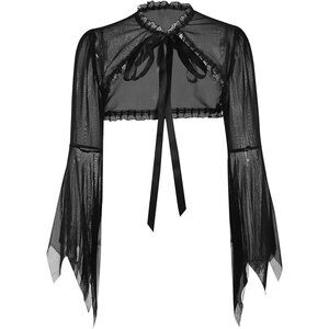 Women's Black 4 Goth Bell Long Sleeve Bolero Shrug Crop Top